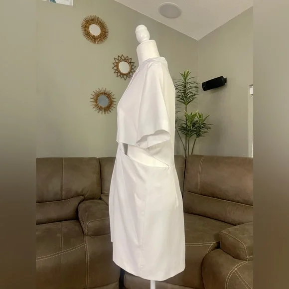 NWT Zara White Cut Out Mini Dress Sz L Summer Cocktail Party Event Trend Style - Picture 11 of 16